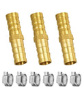 Heavy Duty Three Eighths Inch Hose Barb Fitting Kit Three Pack Brass Straight Connectors For Fuel Line Air Water Oil Gas And Pressure Washer Soaker And Hydraulic Hoses Repair With Stainless Steel Clamps