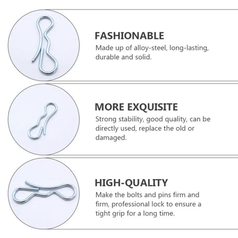 Solid 5Pcs Alloy Steel Cotter Pins Bow Tie Style Locks For Industrial Science Projects displayed in silver with details on quality.