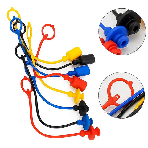 8 Piece Car Hydraulic Quick Coupler Dust Cap and Plug Set With Retention Ring Includes Male Dust Cover and Female Plug For Quick Disconnector Port Fitting Compatible With One Quarter Inch 54D 60D, PVC caps
