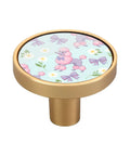 Top Shelf Round Gold Cabinet Knobs And Drawer Pulls Four Pack Sleek Zinc Acrylic Hardware, 32mm round with poodle print design.