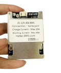 2S 40A BMS Board with active balancing for 7.4V to 8.4V, held in hand, showing connections and specifications.