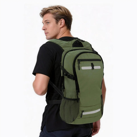 Side view of person wearing army green 20L Hydration Backpack With 3L Bladder For Hiking Commuting And Daily Use Insulated Daypack