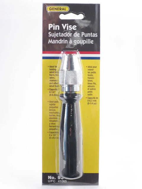 Adjustable Pin Vise With 3 Jaw Hardened Steel Keyless Chuck And Knockout Grip Plastic Handle Snaps Up Tiny Drills Files And Reamers Effortlessly in packaging.