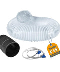Hella Flexible 4 In By 5 Ft PVC Dust Collection Hose with stainless clamps and black connector for woodworking tasks.