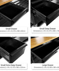 Badass Heavy Duty Tool Chest And Rolling Cabinet Two Pack Workhorse featuring various drawer types with dimensions and deep storage.