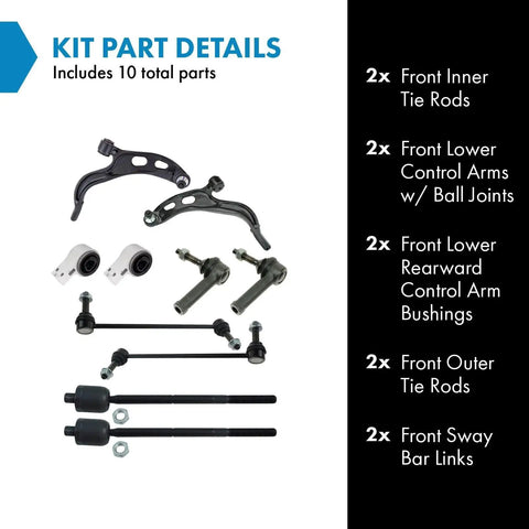 10-piece Beefed Up Front Steering And Suspension Kit With Inner And Outer Tie Rods Lower Control Arms Ball Joints and Bushings