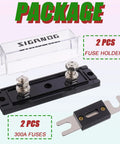 Heavy Duty 300 Amp ANL Fuse Holder Plus Fuse Block Set With Real 300A Fuses For 0 2 4 Gauge Car Audio Subs Trucks And Trailers, includes 2 fuse holders and 2 fuses.
