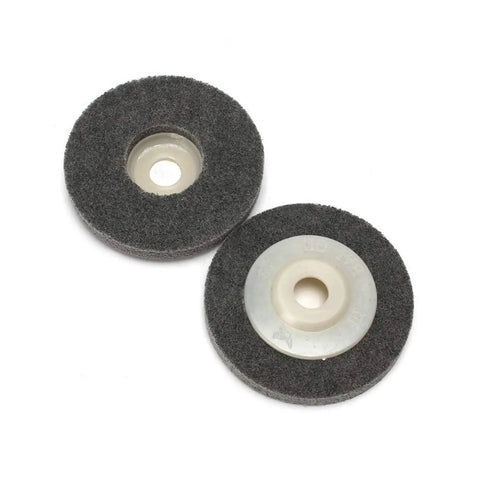 5 Pack 4 Inch Gray Nylon Fiber Polishing Wheels With 16mm Bore for metal prep, featuring durable nylon and a central bore.