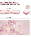 4 In 1 Large Gaming Mouse Pad For Gamers With Keyboard Wrist Rest And Mouse Wrist Support in Pink Gold Marble Finish