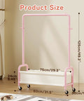 Product image showing dimensions of Heavy Duty Toddler Clothes Rack Featuring Open Storage Shelf Ideal For Kids Dress Up Costumes.