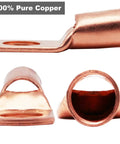 260Pcs Copper Wire Lugs And Heat Shrink Kit For Battery Cables AWG 2 4 6 8 10 12 showing copper lugs front, side, and close-up views