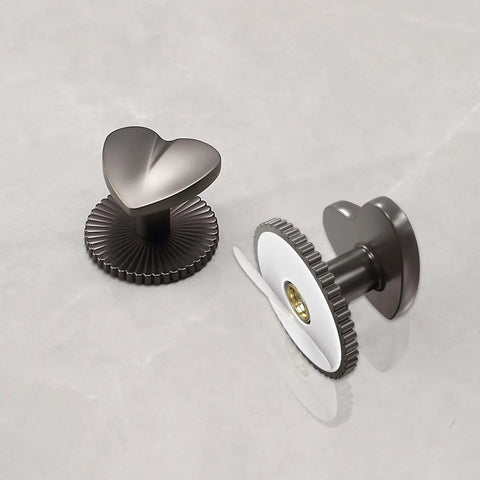Two Pack Self Adhesive Heart Shaped Cabinet Knobs Zinc Alloy Drawer Pulls For Dresser Cabinets Closets Dark Grey Easy Peel And Stick