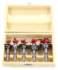 Drill bit set, 5 pcs tungsten carbide hinge jig bits in wooden case, front view