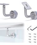 Two Pack Heavy Duty Glass Handrail Brackets, Adjustable Wall Mount For Wood Or Metal, T304 Stainless, with screws and hex keys