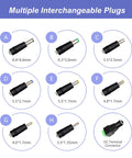 12V 2A Power Adapter For LED Strips CCTV Cameras And Routers, 24W AC To DC Converter With 5.5mm X 2.1mm Tip And 9 Interchangeable Jacks, Plug And Play Ready, Wide 100-240V Input Inner Positive Safe And Reliable, interchangeable DC plug sizes