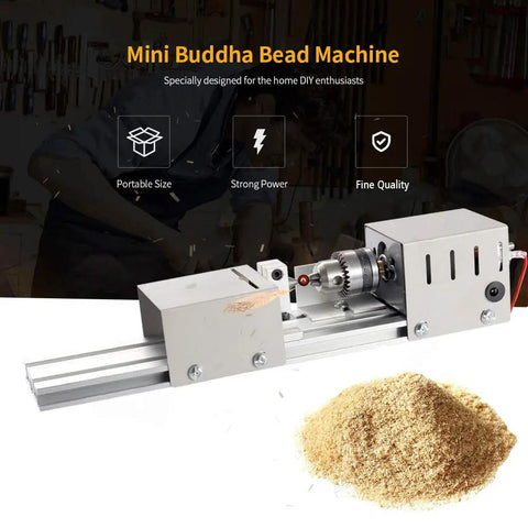Badass Mini Lathe And Portable Rotary Tool For Woodworking Hobbyists With 7000 Rpm Speed Adjustment Rock Solid Aluminum Base and Top Tier Grinding Polishing Workspace on a workbench.