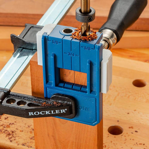 Quarter Inch Doweling Jig Kit With Bit And Stop Collar, Built Tough In Glass Reinforced Nylon Drill Guide on wood piece