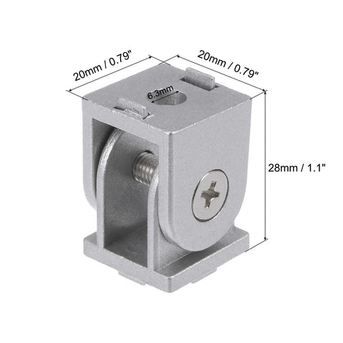 4-Pack Die-Cast Aluminum Pivot Joints, 180-Degree Adjustable Flexible Pivot Connectors For 2020 Series Aluminum Extrusion Profiles, 6mm Bore, Silver Tone DIY-Friendly Built-To-Last, 20x20x28mm
