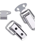 Mini Toggle Latches With Spring Loaded Clamp Clip For Cabinets, Boxes, Crates And Chests, silver metal clasp pieces displayed