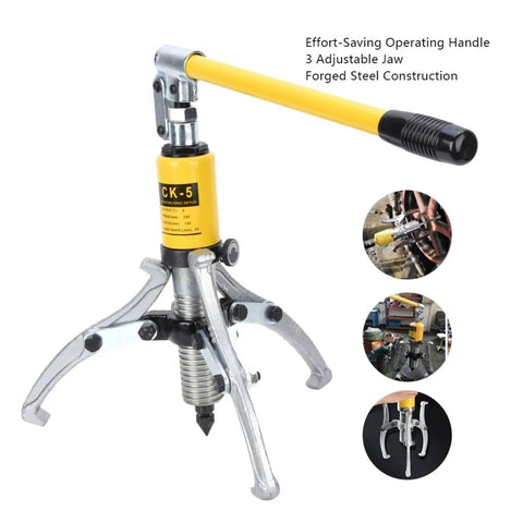 Heavy Duty 5 Ton Hydraulic Gear Puller Separator With 3 Jaws Bearing Hub Removal Tool Kit, forged steel, yellow handle