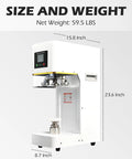 No Sweat Automatic Cup Sealer, 140 Watt Commercial Foil Wrapping Machine dimensions 15.8 x 23.6 x 8.7 inches, 59.5 lbs weight.