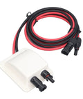 Solar Double Cable Entry Gland Box Waterproof ABS Housing for RV Roofs Boats and Camping with 2M 10AWG Extension Cord and Two Easy Install Options Glue or Screw, white ABS box with red and black cables