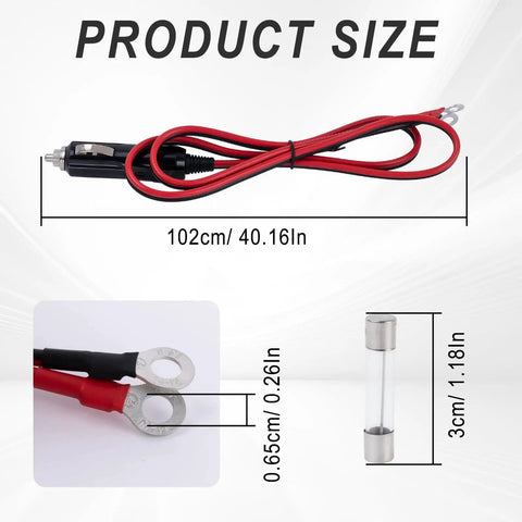 Product size measurements of Rock Solid Heavy Duty Male Cigarette Lighter Plug With Led Indicator And 15 Amp Safety Fuse.