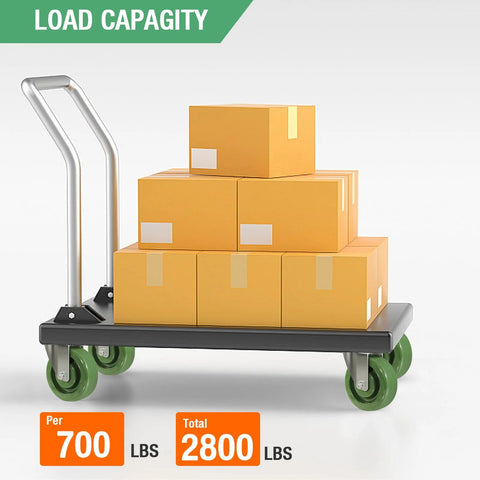 Industrial cart with boxes on high temperature caster wheels, showcasing 700 lbs per wheel, 2800 lbs total load capacity.