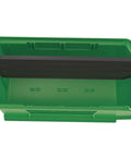 Plastic Length Dividers For AkroBins Six Pack Black Create Custom Compartments in a green stackable bin, top view