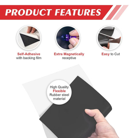 Magnetic Metal Sheets With Adhesive Backing, 3 Pack, 8.5 By 12 Inches, 30 Mil Thick, showing flexibility and features