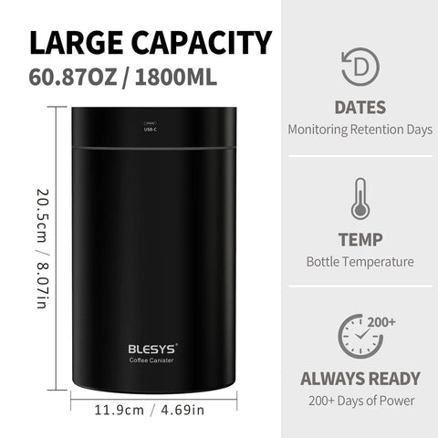 Top Shelf Automatic Vacuum Coffee Canister With Stainless Steel Build Digital Display One Touch Freshness Seal 1800ml capacity