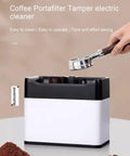 Electric Portafilter Cleaner With Zero Headache Grounds Knock Box, large bin for easy coffee tamper handle cleaning.