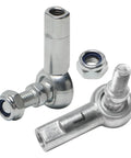Precision M8 X 1.25 Rod End Ball Joints featuring zero slack 8mm bore and left and right hand threads, showing steel construction.