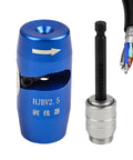 Premium Cord Drill Wire Stripper And Cable Sheathing Crimper Tool For Electrical Pros with blue aluminum casing and hex shank.