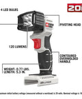 Rechargeable 20V Max LED Work Light With Pivoting Head And 120 Lumens Lit Cordless Portable Spotlight For Dark Job Sites
