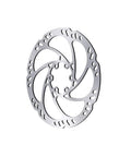 Close-up of Storm HC 203 Millimeters 6-Hole Brake Disc Rotor For E-Bikes Silver Includes 6 Steel Mounting Screws MT-Family Compatible