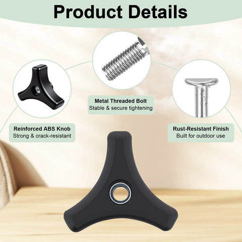 Detail view of Honda Lawn Mower Handle Knobs Kit Four Pack Replacement Nuts And Bolts showing ABS knob and metal bolt.