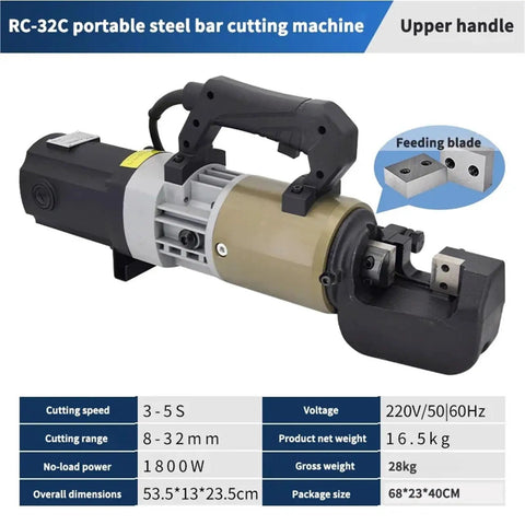 Heavy Duty Hydraulic Rebar Cutter With Quick Cut Action Engineered For The Real Daily Grind Job Sites Portable Electric Steel Tool with upper handle and feeding blade.