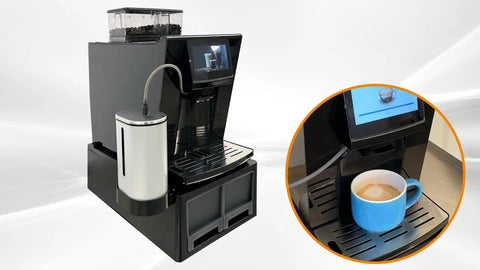 Smooth Operator Automatic Espresso Machine With No Sweat Touchscreen Controls and Eight Custom Drink Settings in matte black.