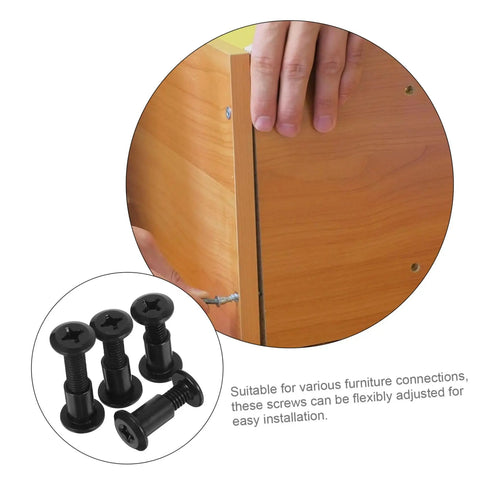 Complete Heavy Duty 170 Piece Steel Furniture Screw And Nut Kit With Robust Bolt Connectors For Bedroom Assembly showing black screws for easy installation.
