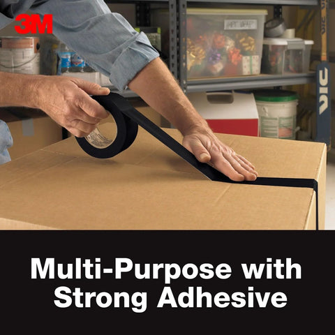 3M Multi-Use Duct Tape, black, 1.88 in x 20 yd roll, being applied to a cardboard box