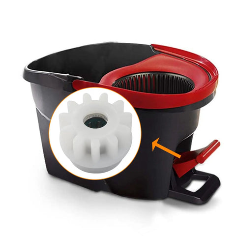 Close-up of Six Pack Spin Mop Bucket Gear Replacement Set with stainless steel and plastic gears for spin mop bucket repair.