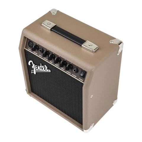 Top view of Portable 15 Watt Acoustic Guitar Amplifier with 6 Inch Speaker, two channel instrument and mic, chorus effect