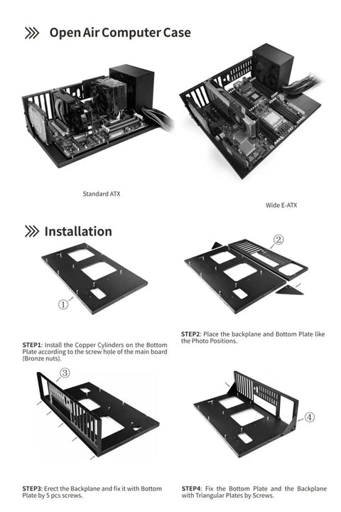 Open Air PC Test Bench Frame For ATX ITX Micro ATX Motherboards, Open Chassis Case Rack For DIY Builds, assembly steps