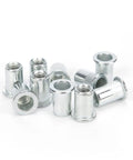 20 Pieces Aluminum Alloy Rivet Nut Kit Set M6 X 10 Rivet Nuts Fasteners displayed in a pile, showcasing their smooth finish.