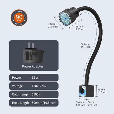 Magnetic Dual Gooseneck Work Light 1200 Lumens IP66 Waterproof 20 Inch Flexible Neck With Nylon Lamp Head dimensions and specs