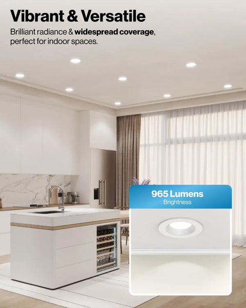 No Sweat Install 6 Inch Led Recessed Lights 96 Pack Canless Downlights Dimmable Slim IC Rated in a modern kitchen.