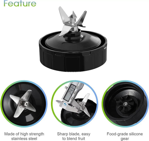 Extractor blade assembly with 7 fins and rubber gasket; stainless steel blade, BPA-free, food-grade silicone gear.