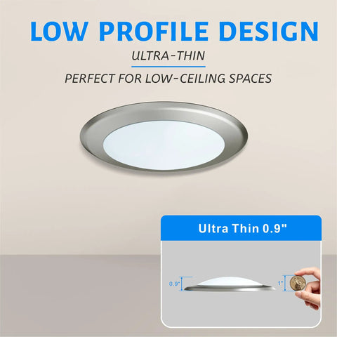 6 Inch LED Flush Mount Disc Light Dimmable Ceiling Fixture 4000K Cool White 1000 Lumens 16.5 Watts Sleek Low Profile Aluminum Trim