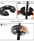 Steps to install Cordless Patio Umbrella Light With 28 LEDs And 3 Lighting Modes Dim Four LED Bright 24 LED And Super Bright 28 LED